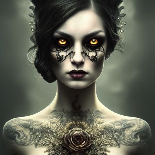 Golden-Eyed Gothic Woman Portrait in Ornate Style