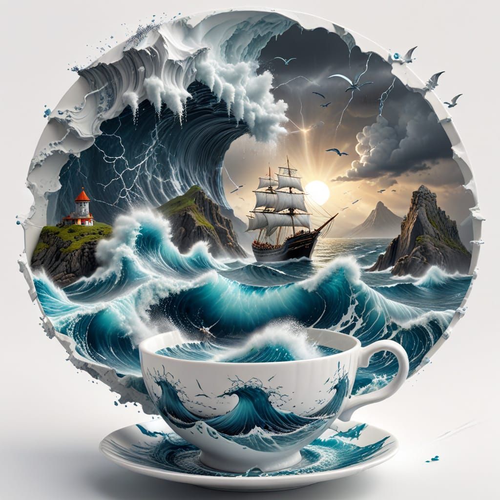 Surreal Stormy Sea in a Teacup Landscape