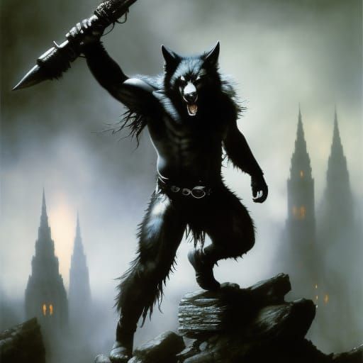 Hyperrealistic Werewolf in Horror Art Style