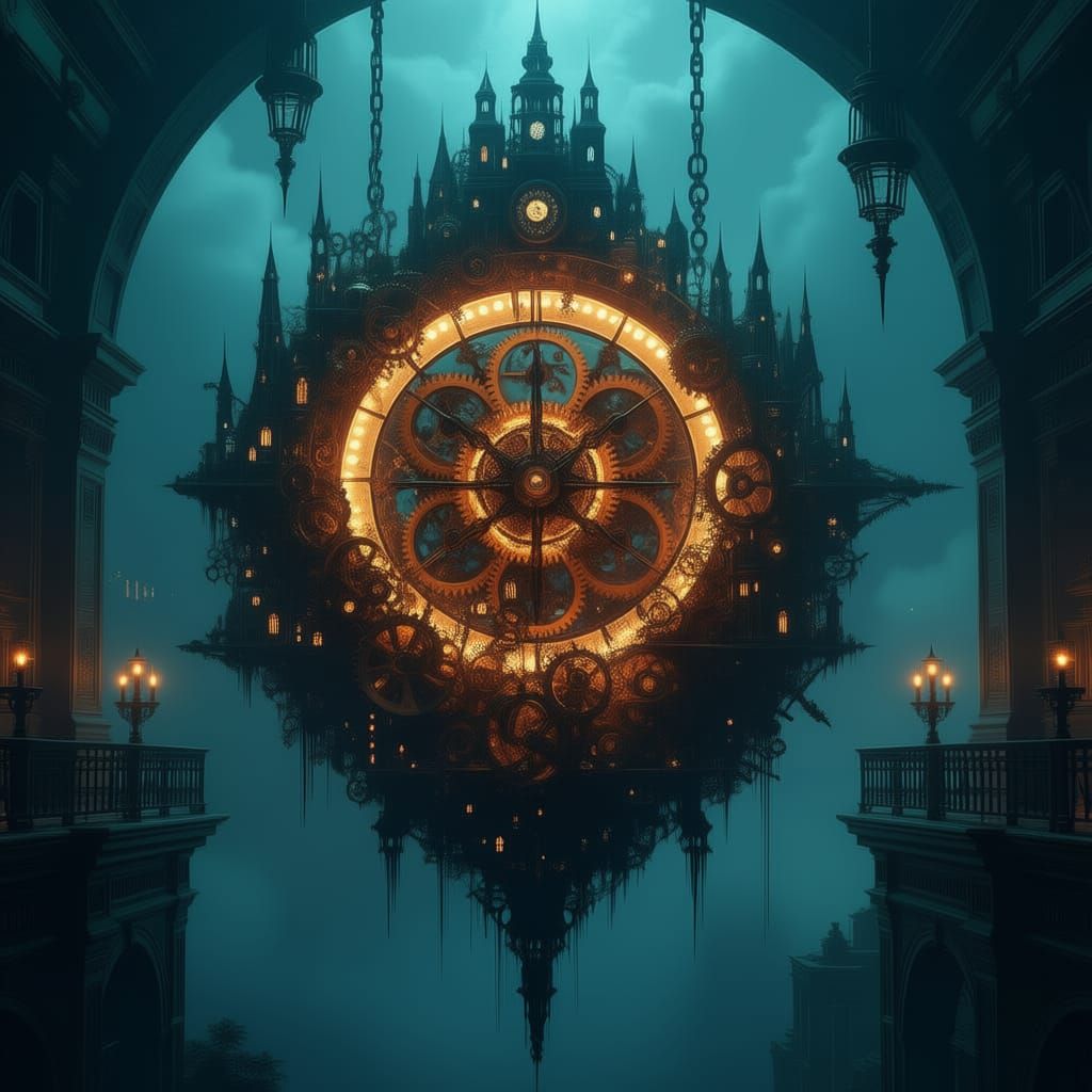 Clockwork City in Void: Time Manifests as Glowing Gears