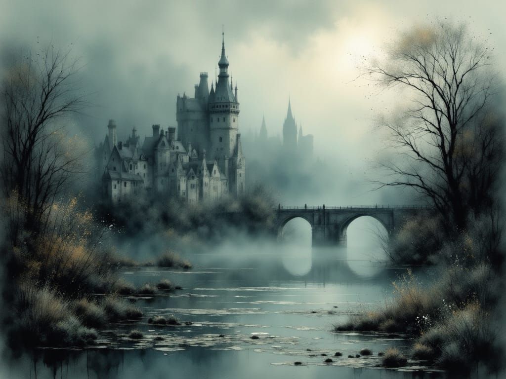 Medieval Town Enveloped in Whimsical Fog