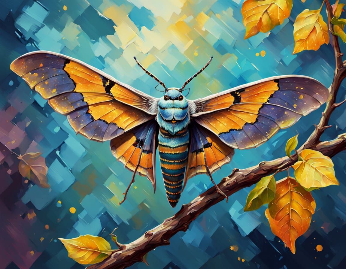 Poplar Hawk Moth in Neo-Impressionist Style