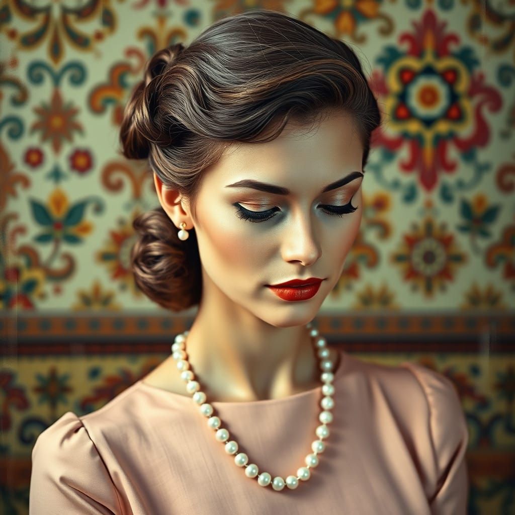 Flawlessly Groomed Housewife in 50s Style Portrait