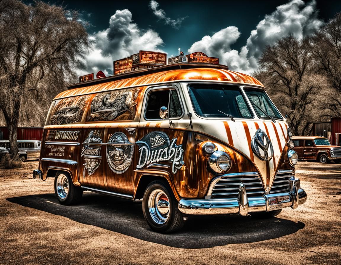 Futuristic Retro Van Food Delivery with Duck Dynasty Crew