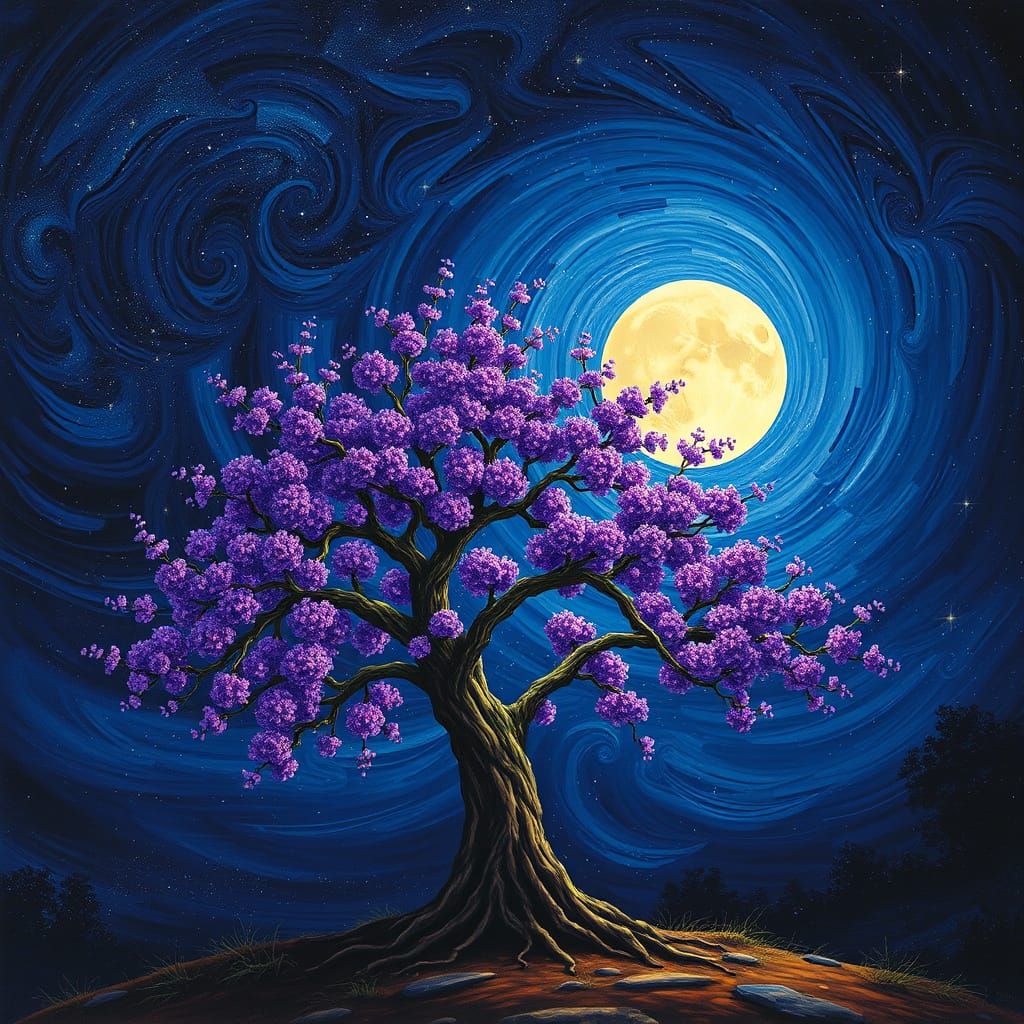 Mystical Tree of Life Under Starry Night Sky