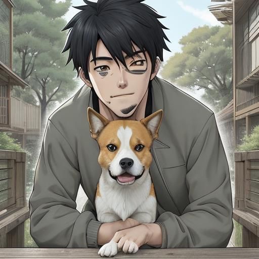 manga boy and his dog