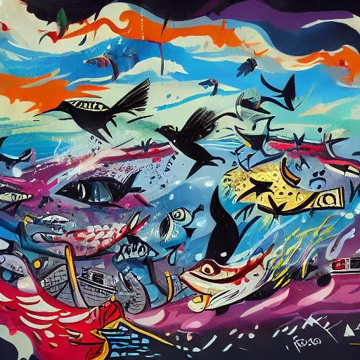 Bird, Fish, Sink, Boat