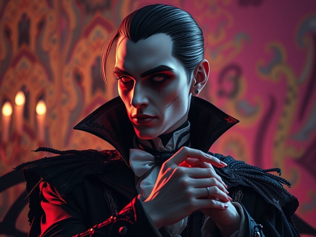 Gothic Vampire Portrait in Hyperrealistic Style