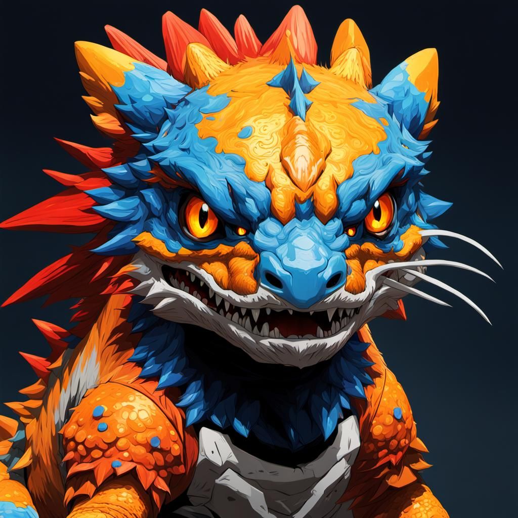 Hyperrealistic Agumon Digital Art with Vivid Colors