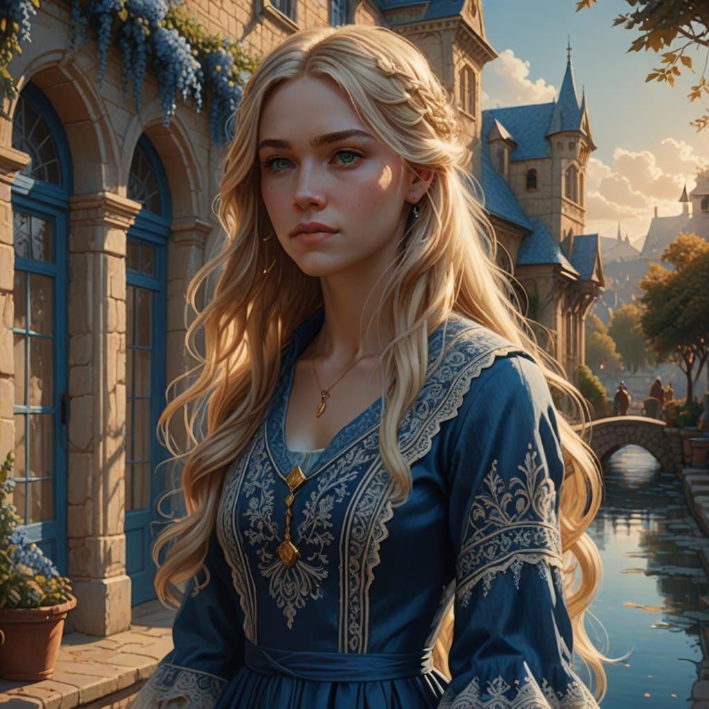 Homecoming Girl with Blue Laundress: Fantasy Concept Art