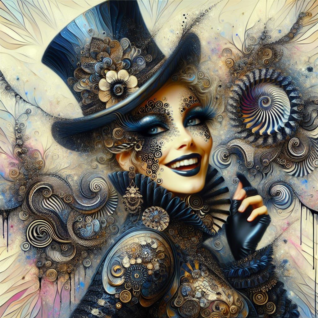 Steampunk Woman in Post-Impressionist Acrylic Painting