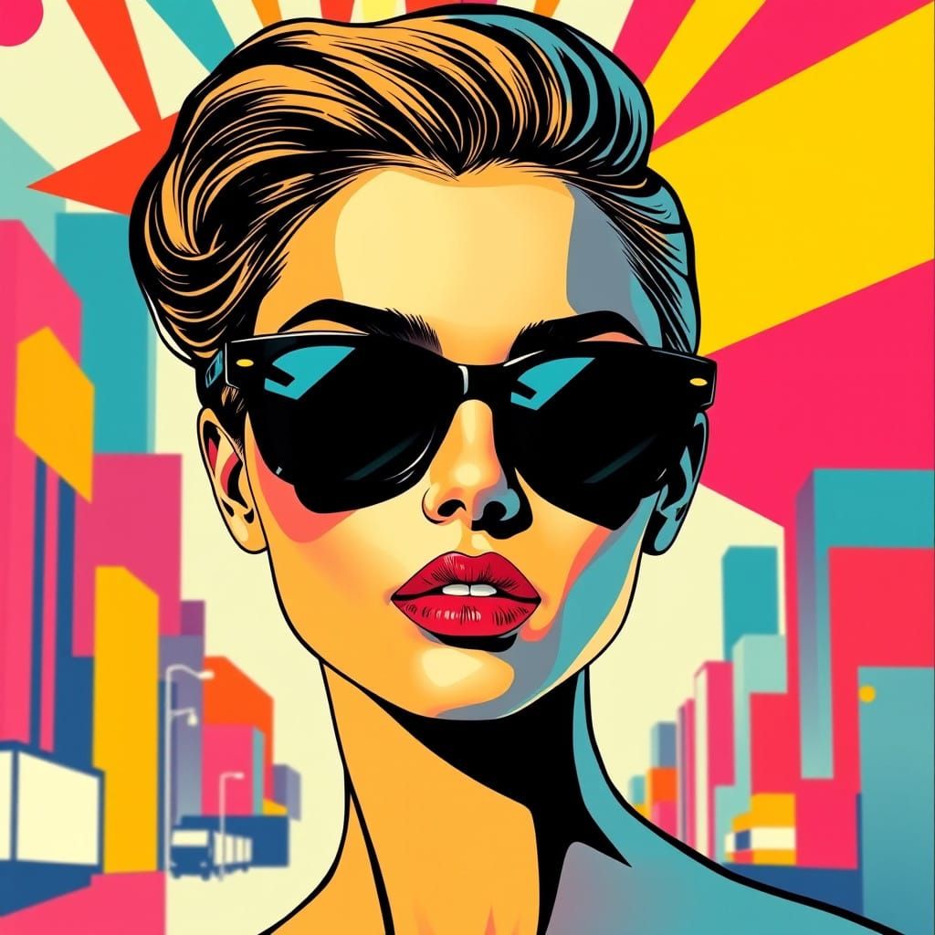 Vibrant Pop Art Portrait in Bold Geometric Style