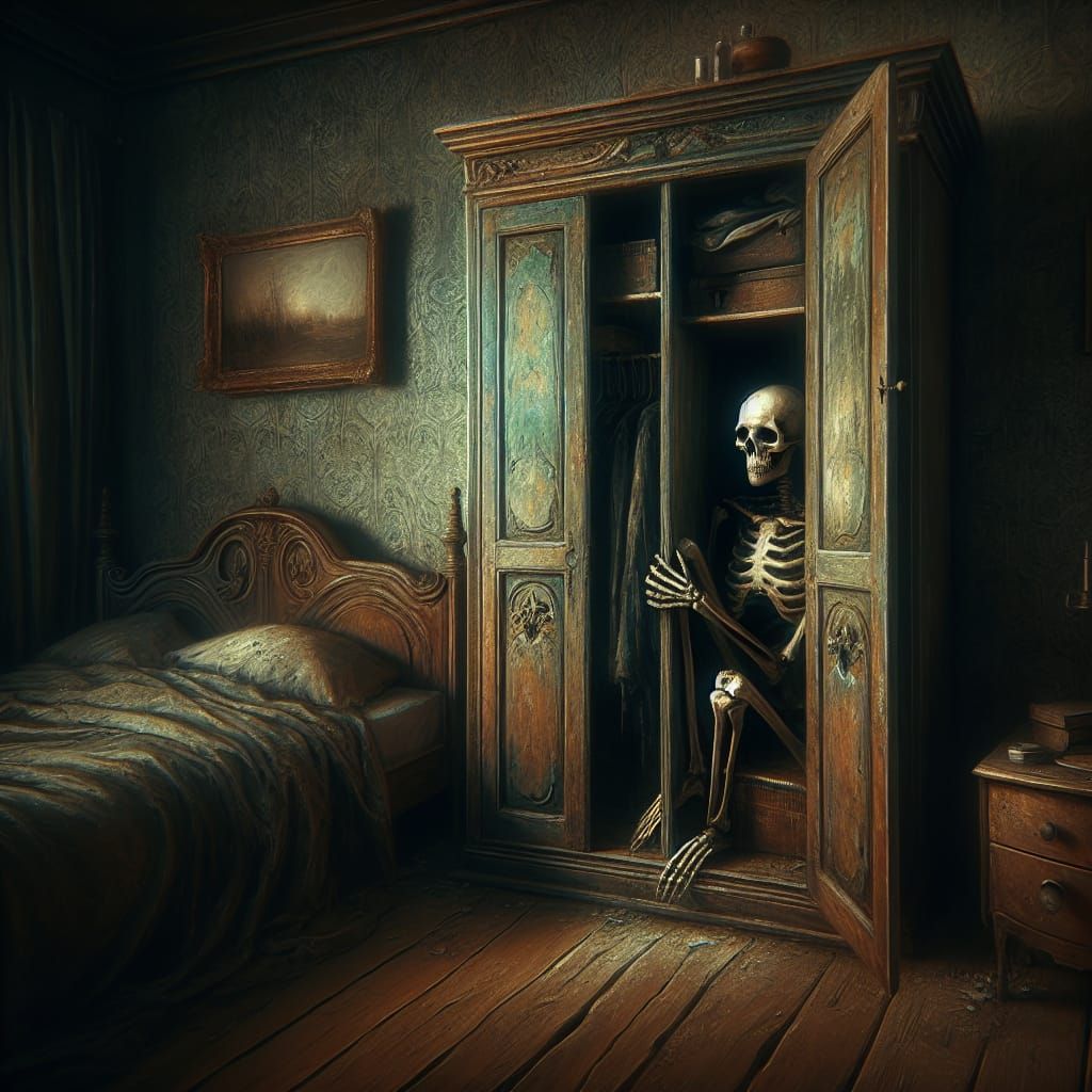 Sorrowful Skeleton Trapped in Abandoned Bedroom
