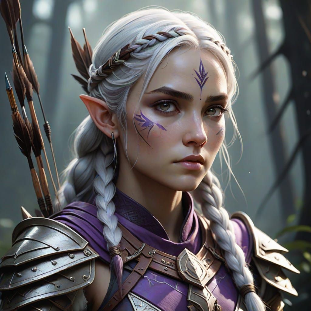 Elegant Female Elf Ranger in Traditional Leather Armor