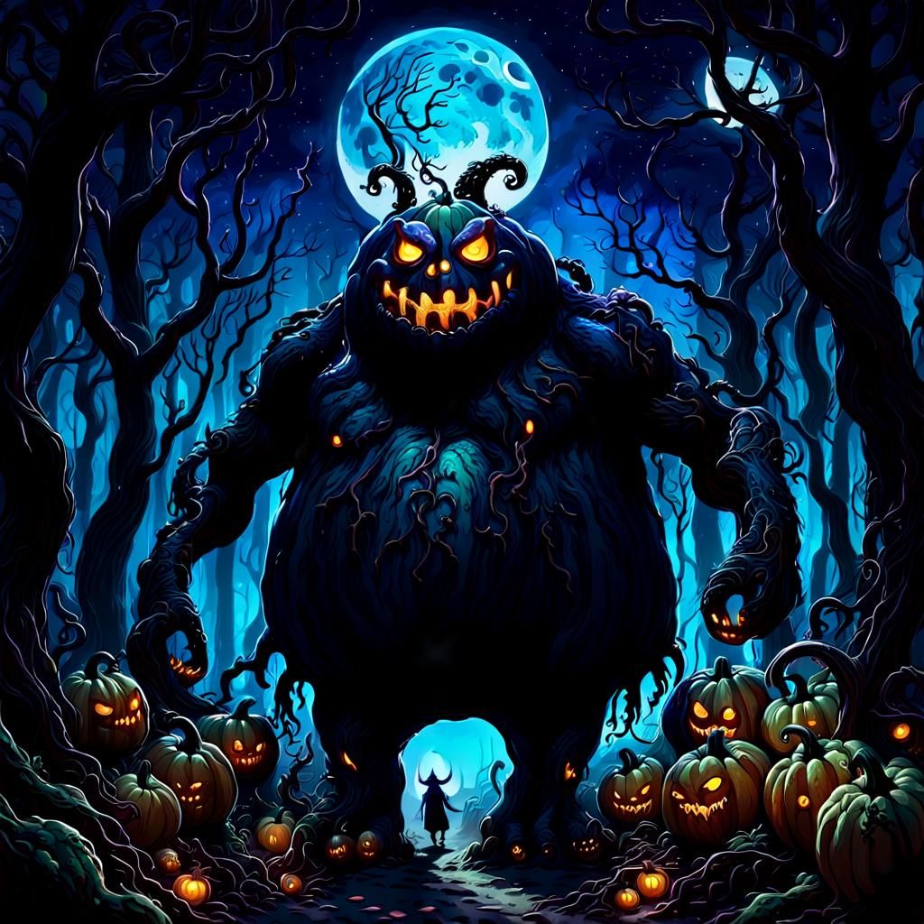 Gourd Monster in Dark Forest, Fantasy Art
