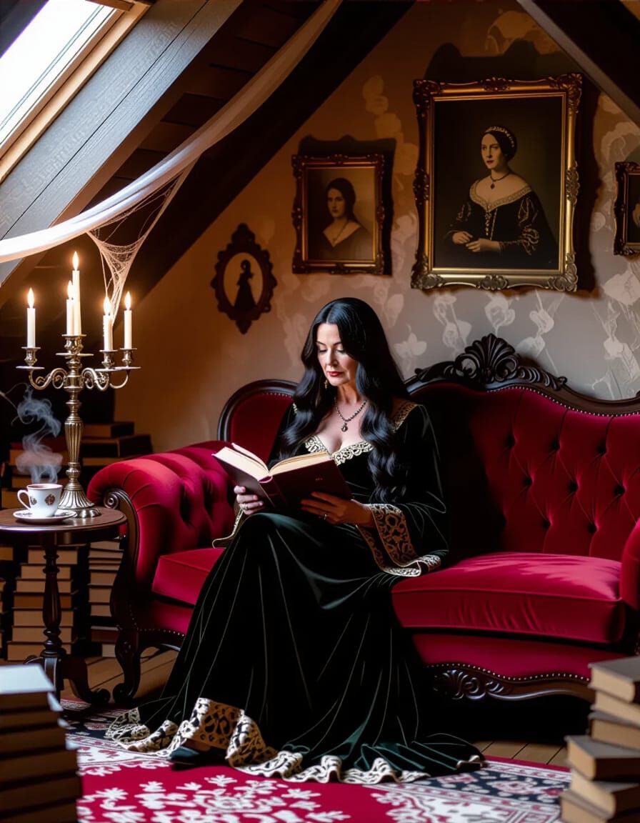Cozy Gothic Attic Library Reading Corner