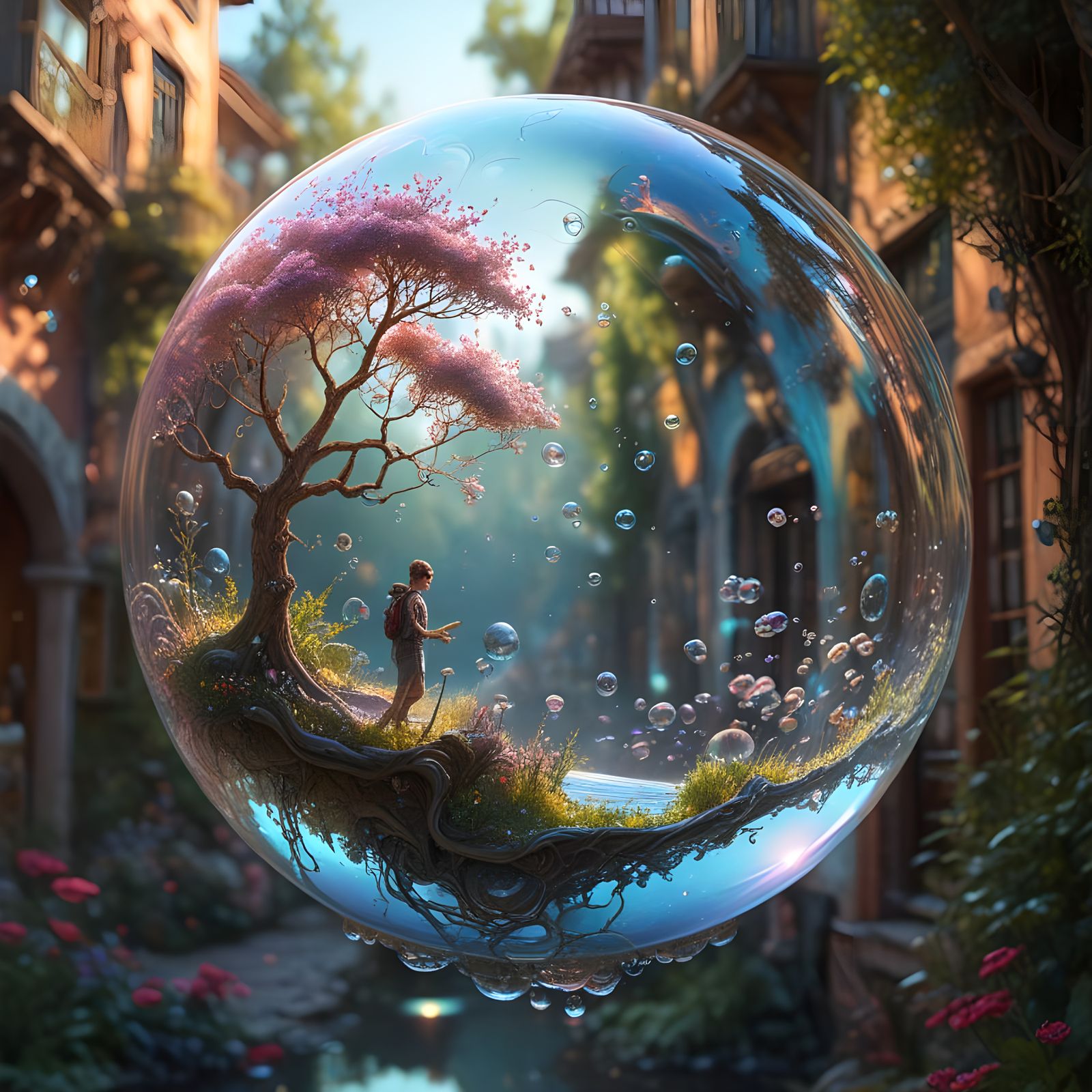 Iridescent Soap Bubbles in a Dreamlike World