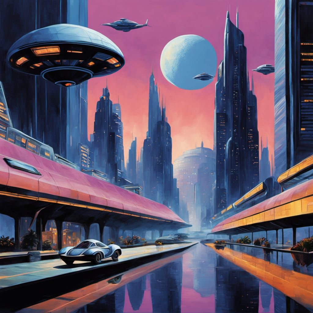 Retro Futuristic Metropolis in Neon Dreamscape