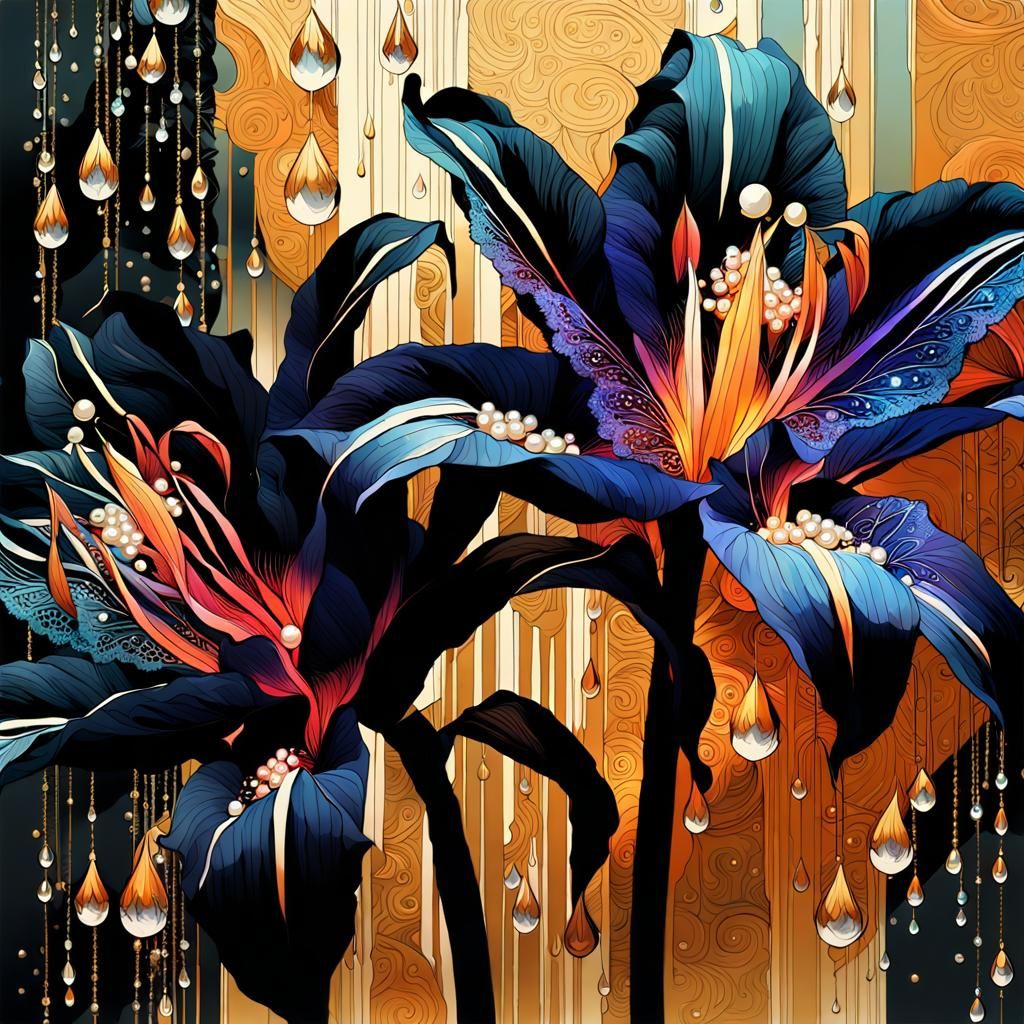 Intricate Black Lilies with Lace and Jewels