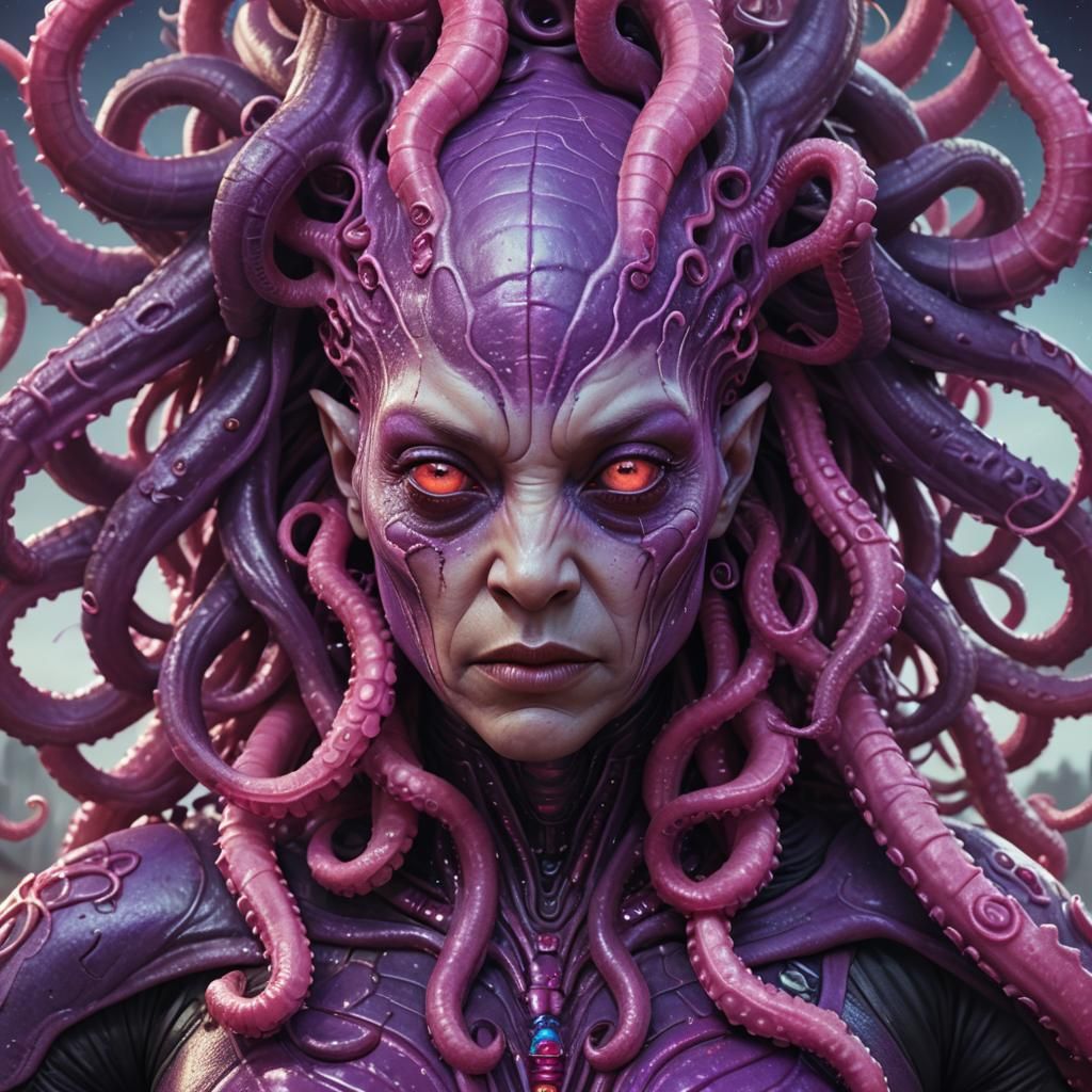 Hyperrealistic Portrait of a Purple Alien Woman