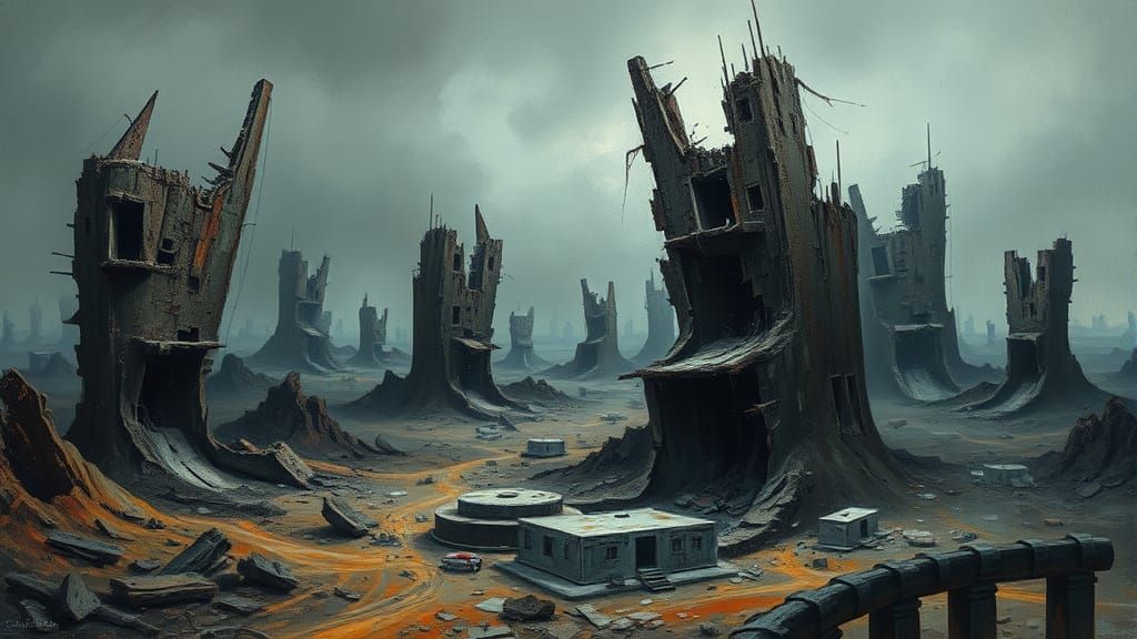 Cyberpunk Wasteland in Gritty Expressionist Style