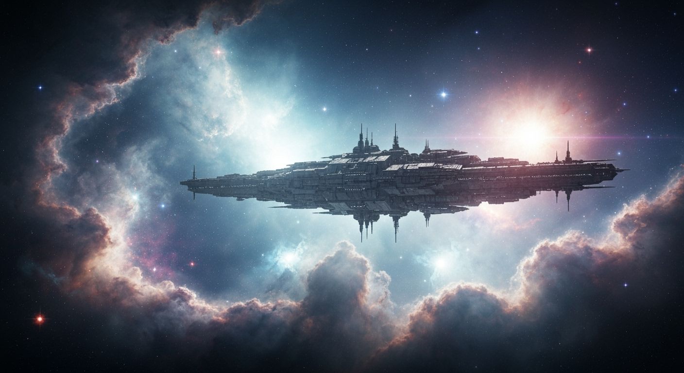 Colossal Spaceship Drifting in Cosmic Expanse