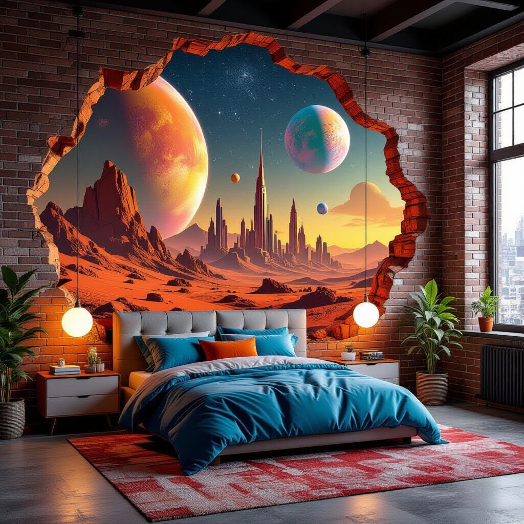 Futuristic Martian Bedroom Trompe L'oeil Optical Illusion