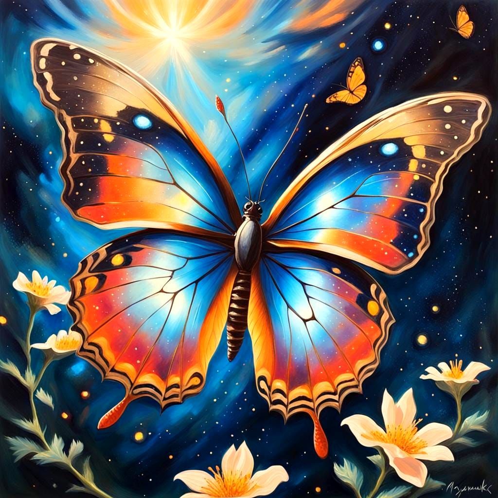Cosmic Butterfly in Impressionistic Oil Painting