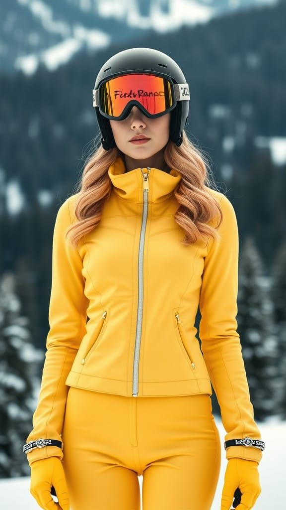 Elegant Winter Athlete in Snowy Mountains