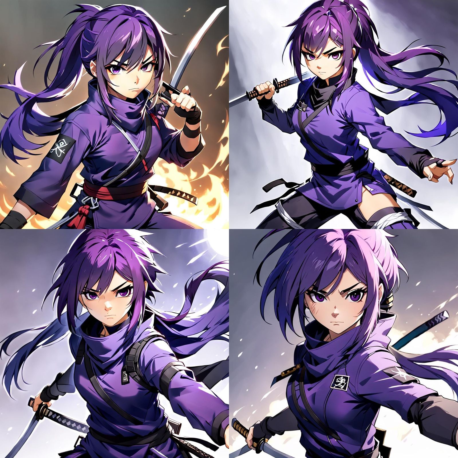 Anime Ninja Girl with Sai in Cel-Shaded Style