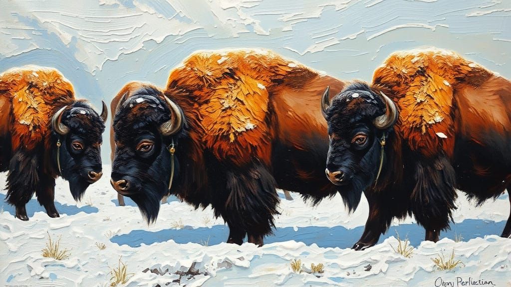 Impasto Oil Painting of Bison in Dramatic Relief