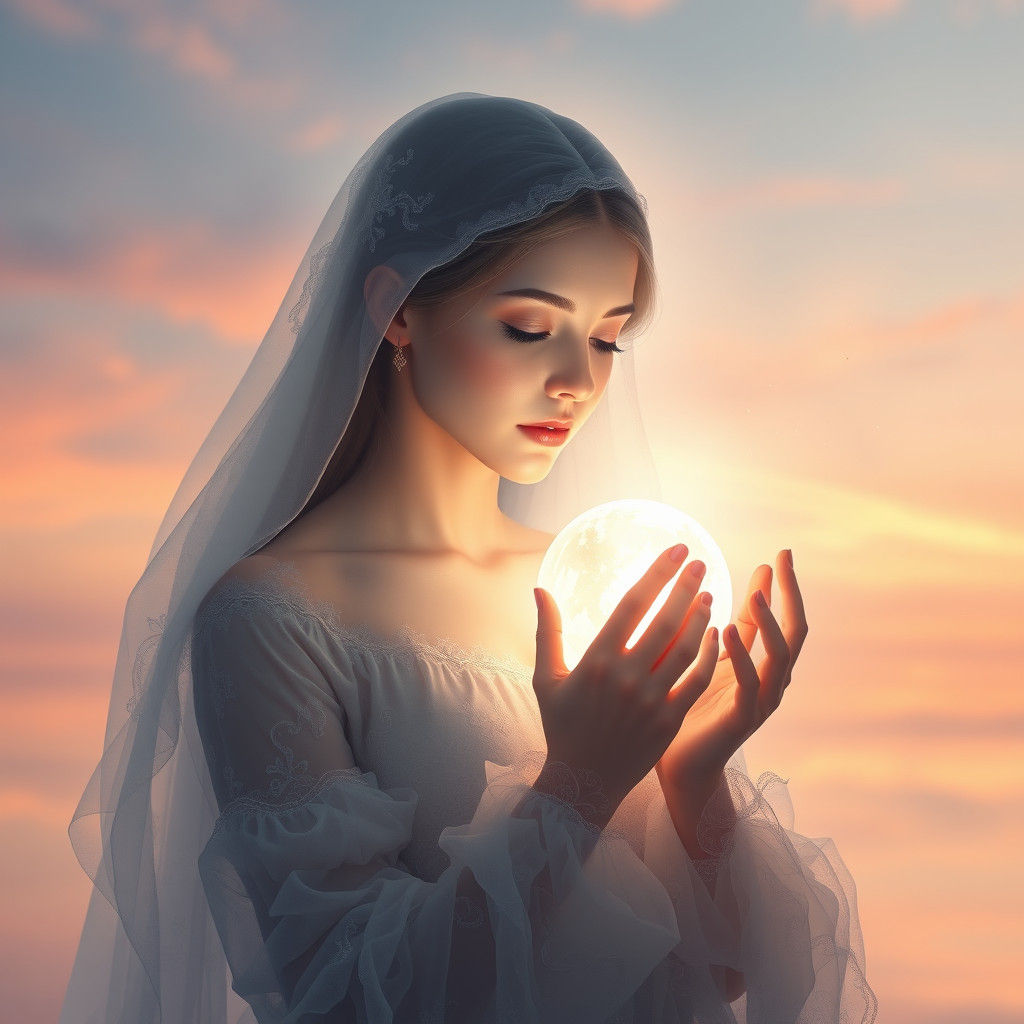 Ethereal Woman with Glowing Orb, Fantasy Art