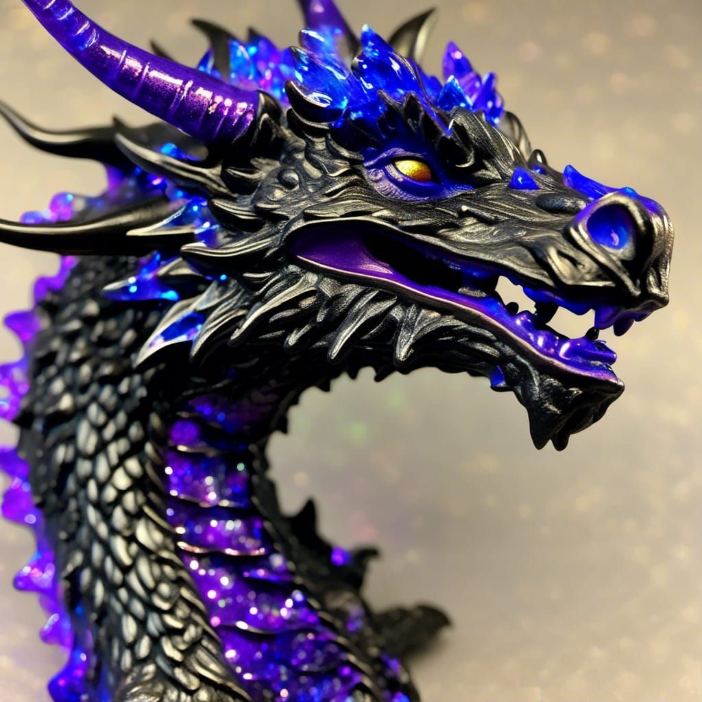 Hyper-Realistic Crystal Dragon with Black Smoke