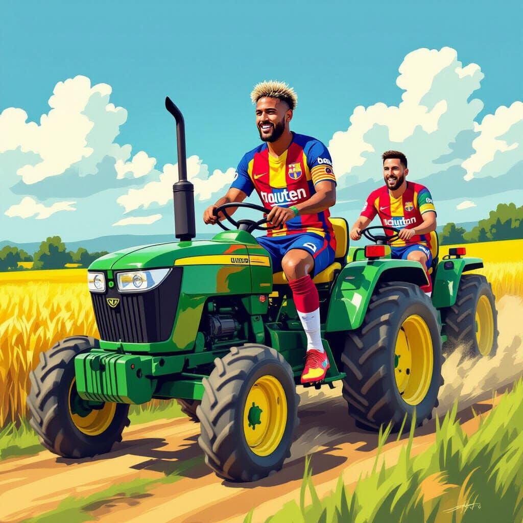 Neymar, Messi, and Ronaldo in Tractor Race
