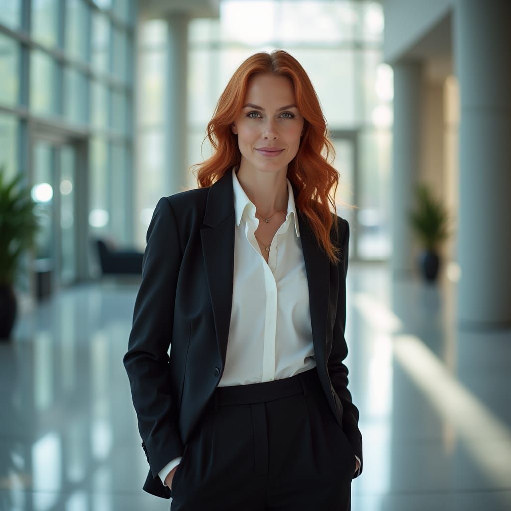 Professional Woman in Office Lobby Portrait