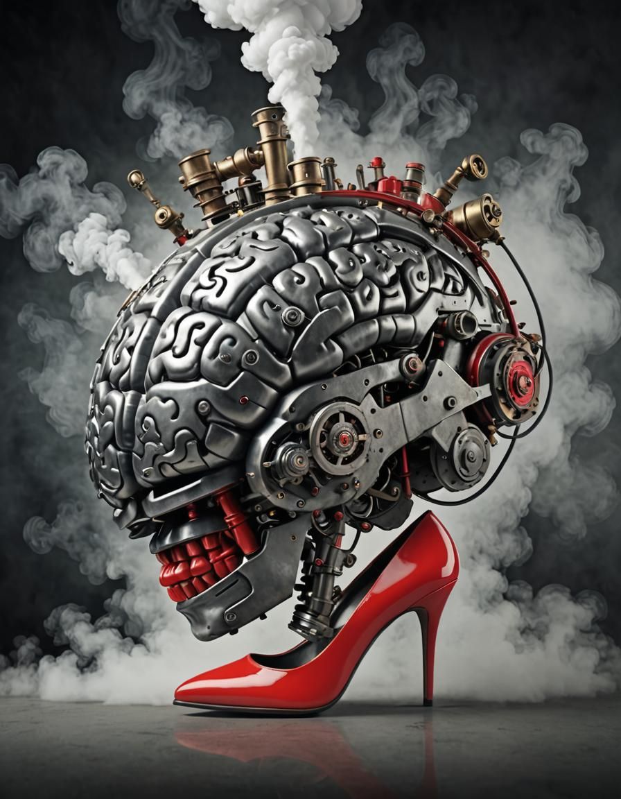 Steam-Powered Brain in High Heels: Photorealistic Art