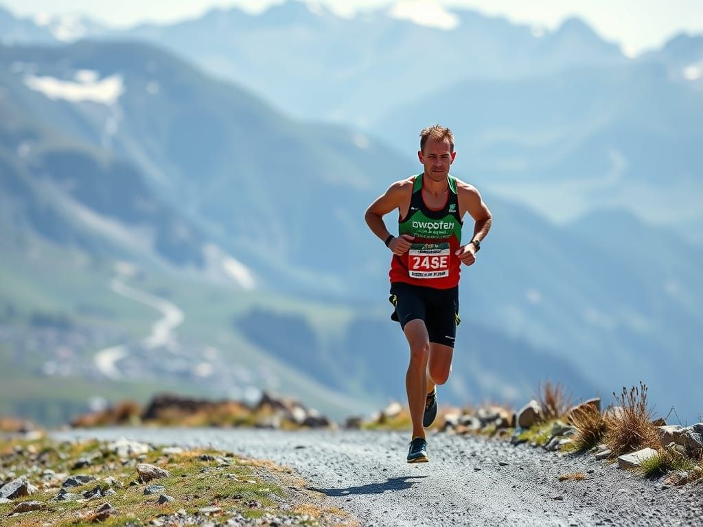 Swiss Alps Ultra-Marathon Runner on Mountain Route