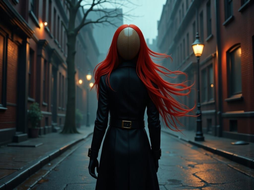 Film Noir Egg Character with Red Hair in Trench Coat