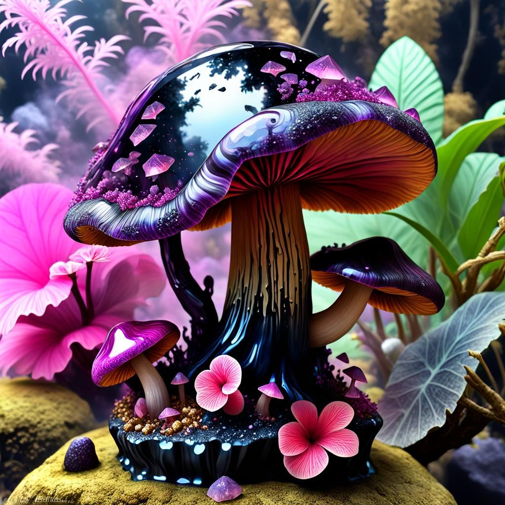 Tropical Black Pink Kunzite Mushroom