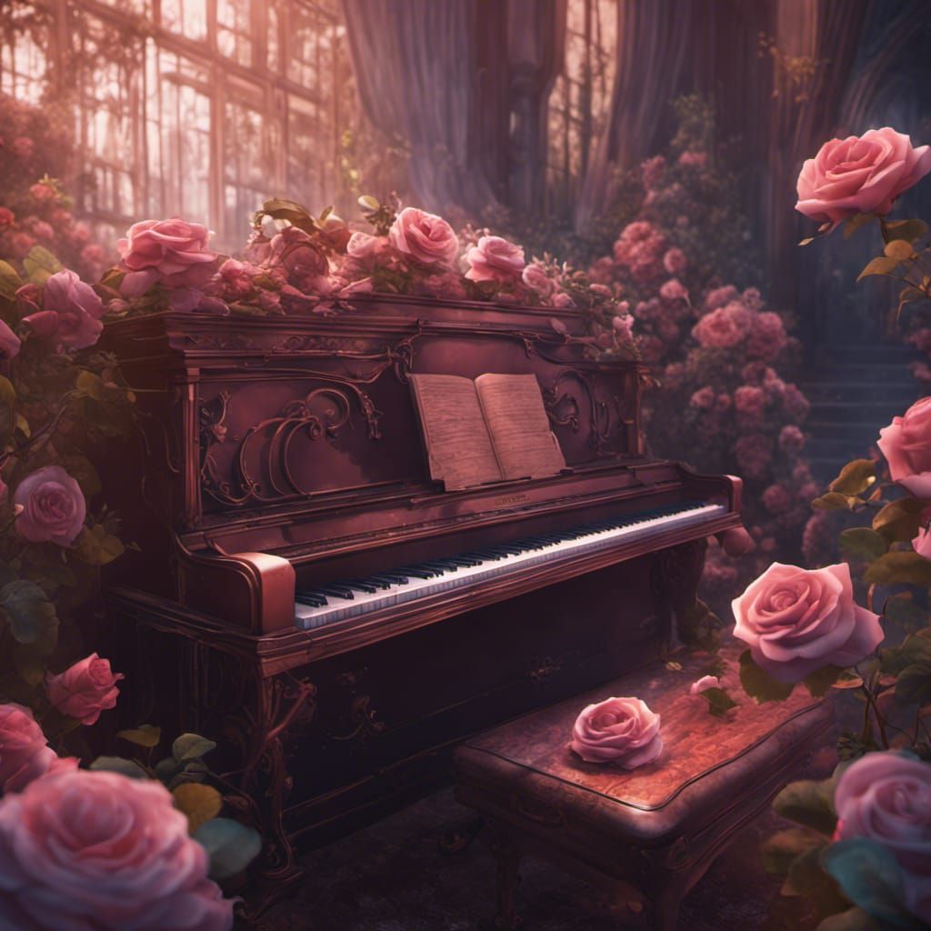 Piano and Rose: Detailed Matte Painting in Deep Color