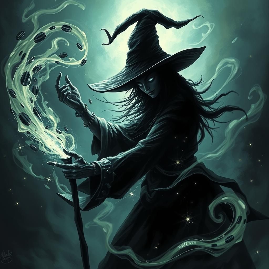 Shadow Witch with Sparkling Magic in Witchcore Style