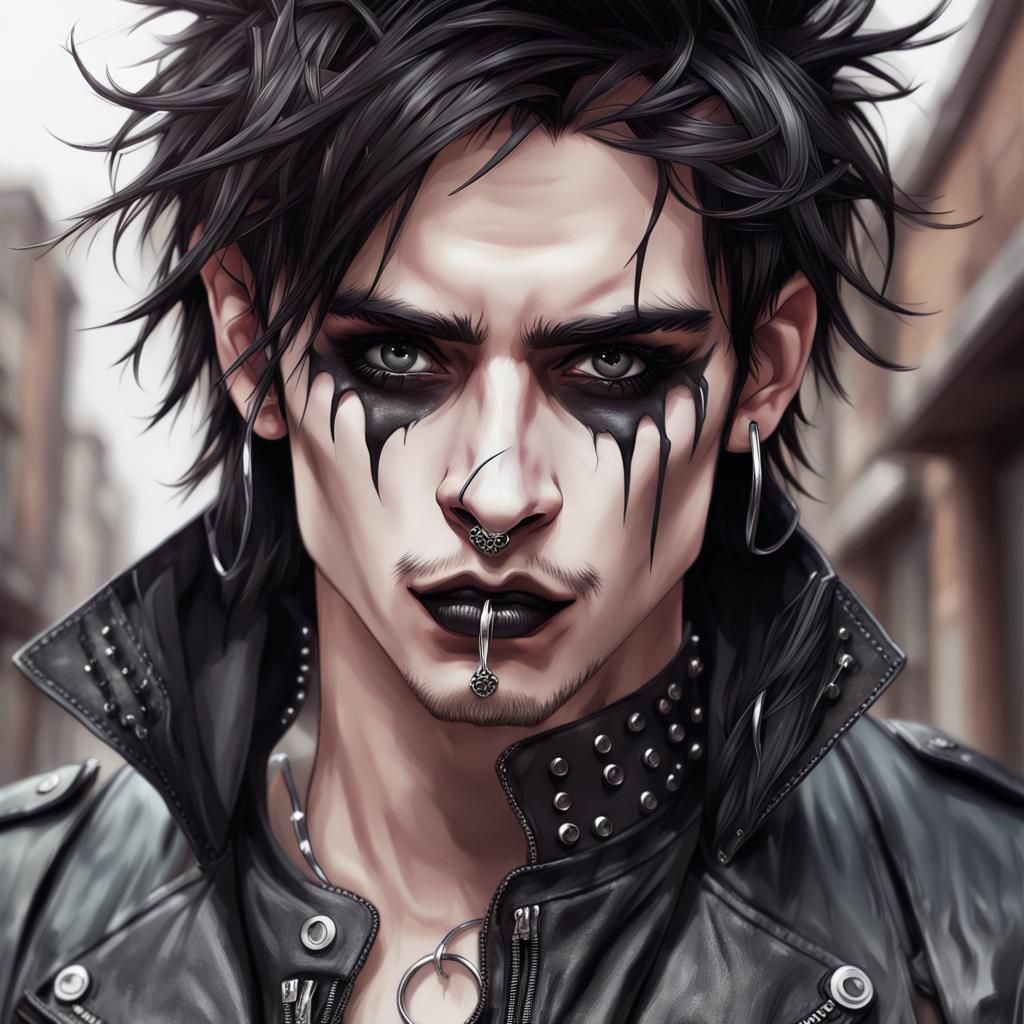 Gothic Man Portrait with Piercings and Makeup