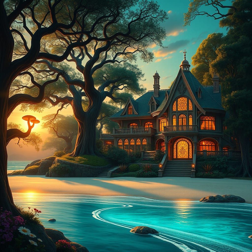 Majestic Home Surrounded by Enchanted Forest and Serene Beac...