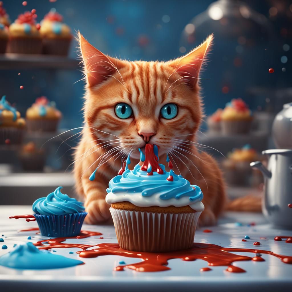 Ginger Tabby Cat Cupcake Fantasy Art