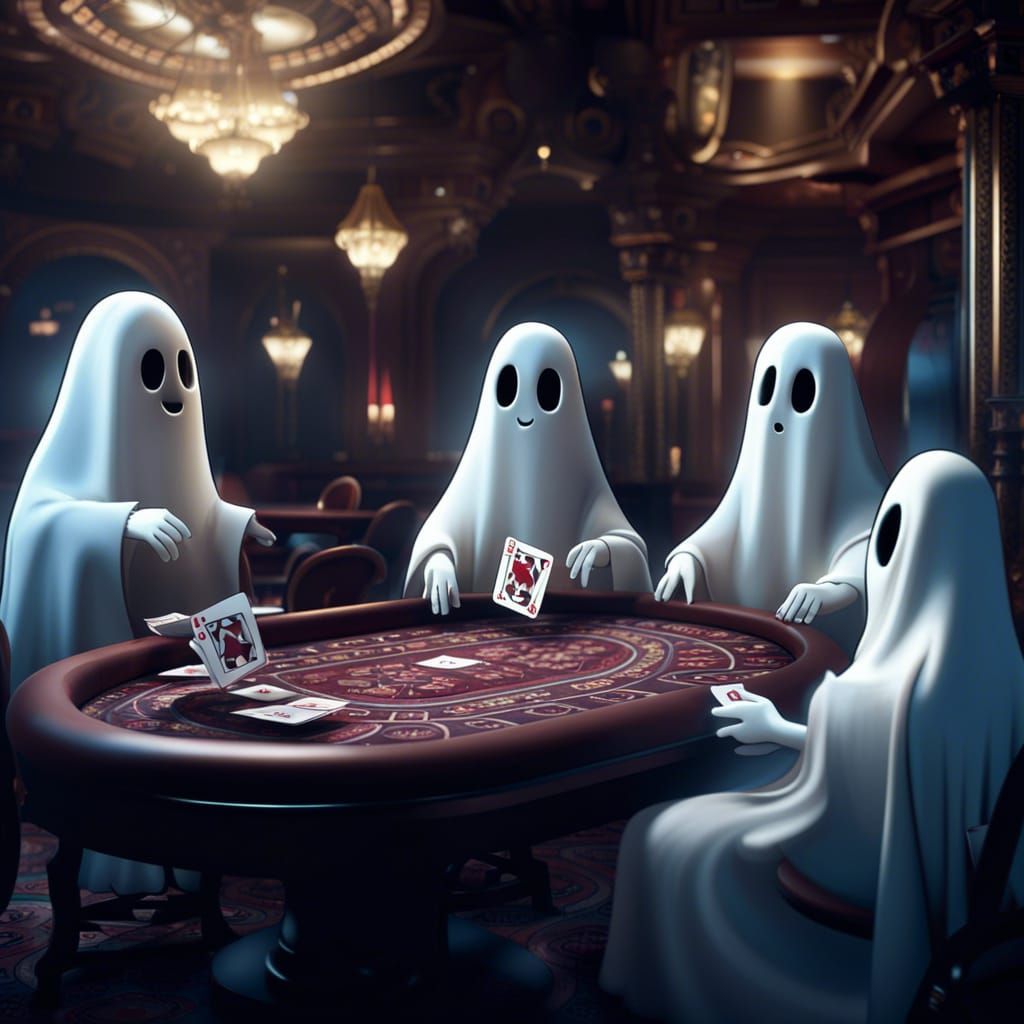 cute and funny ghosts play cards in the casino Epic cinematic brilliant stunning intricate meticulously detailed dramati...