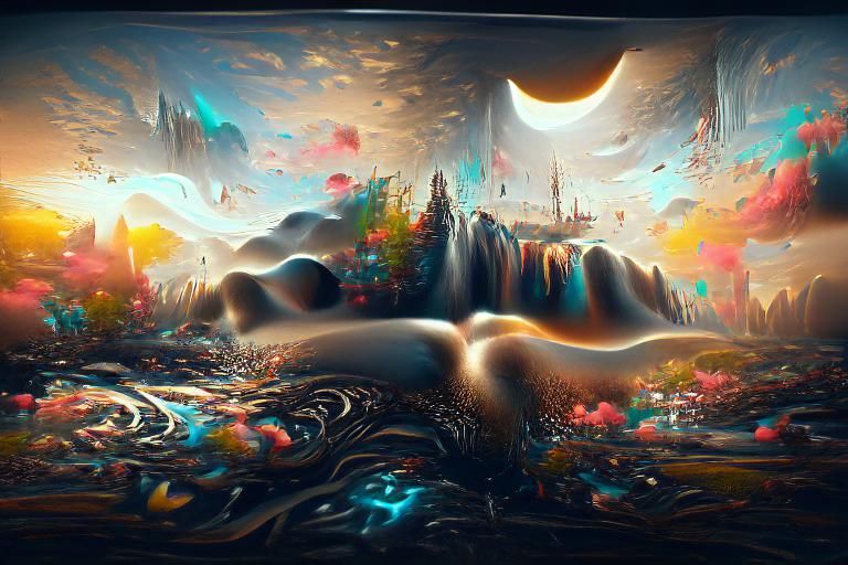 Cosmic Fantasy Landscape in Mixed Media Style