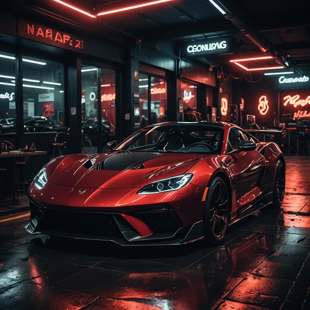 Koenigsegg Jesko Burning Exhaust in Neon Showroom