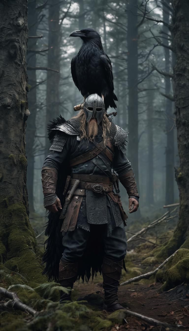 In this hyperrealistic, full-body 4K scene, a Viking warrior...