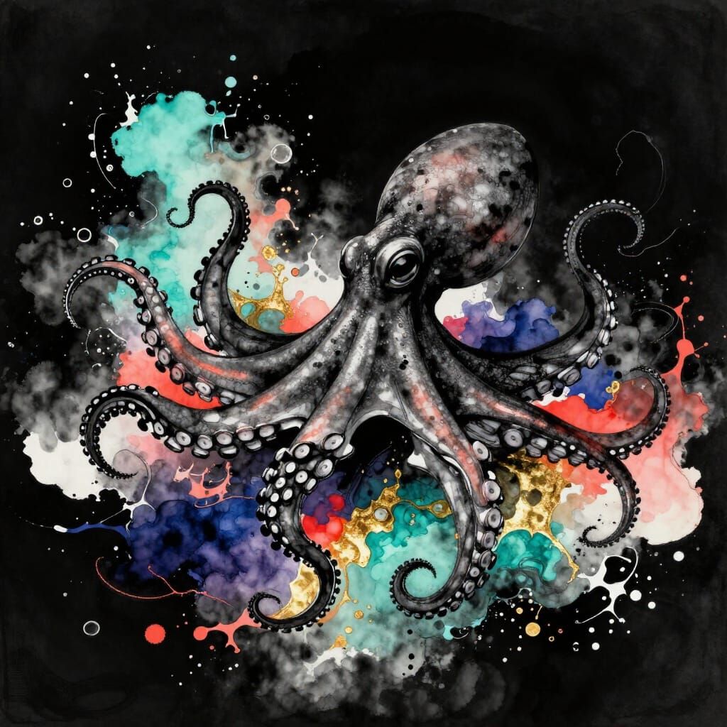 Colossal Octopus Ink Splash Illustration
