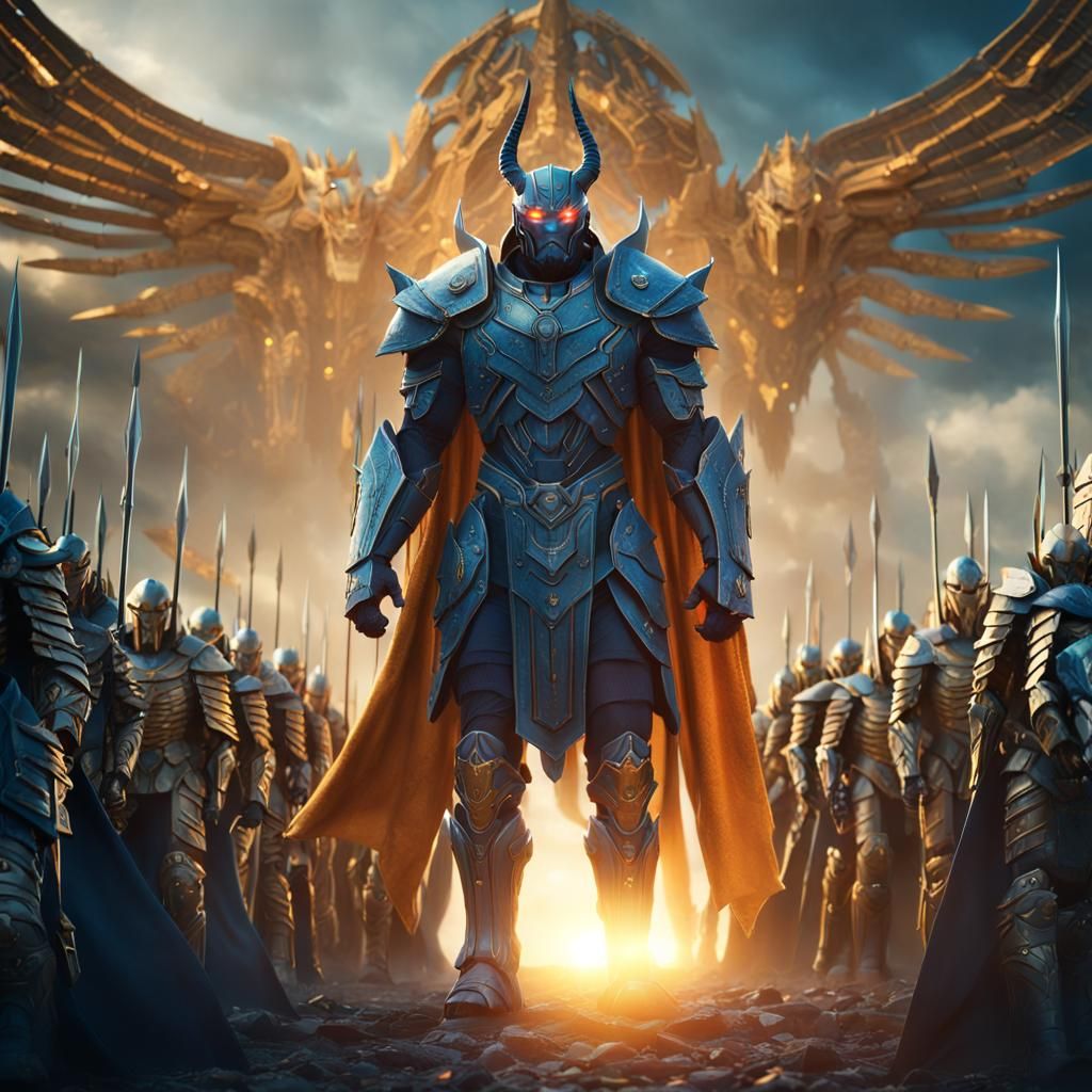 Powerful Sentinel Warrior Stands Before His Army